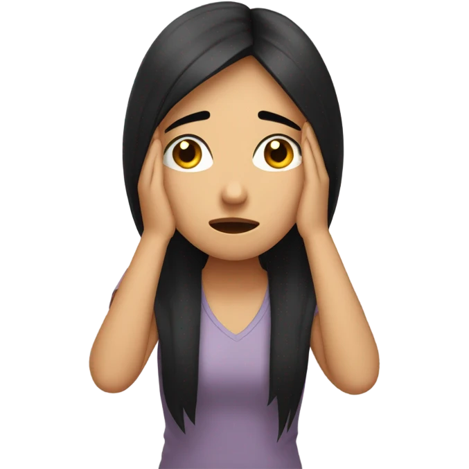Girl with black hair grabbing her hair, stressed emoji