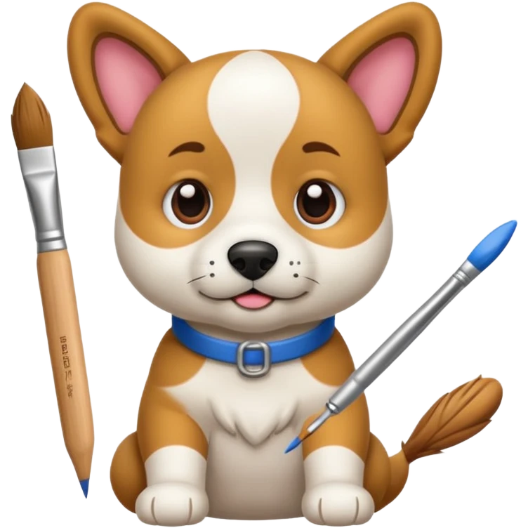 perrito pintando un lienzo en blanco con un pincel en la pata emoji