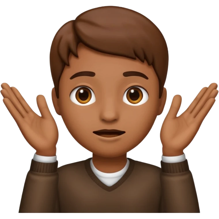 Nervous emoji + hands up emoji. Remove flow effects at the very top the of the hands so the head can be between the hands emoji