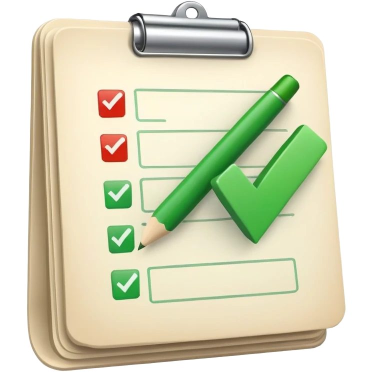 A checklist with a prominent green checkmark on the first item, symbolizing tracking completed tasks and progress emoji
