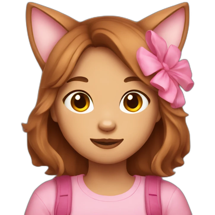 filipino pink cat girl with brown hair emoji