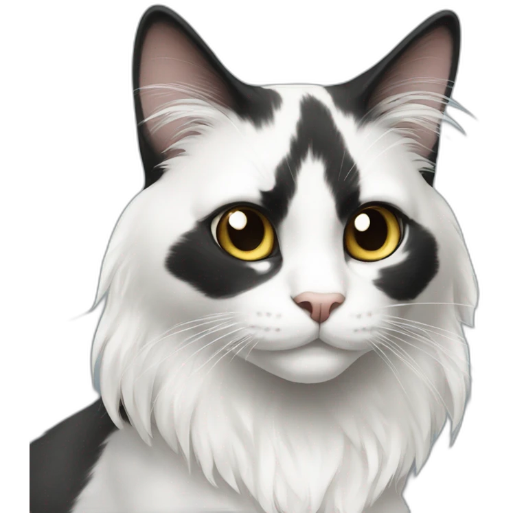 Black and white cat with long hair emoji