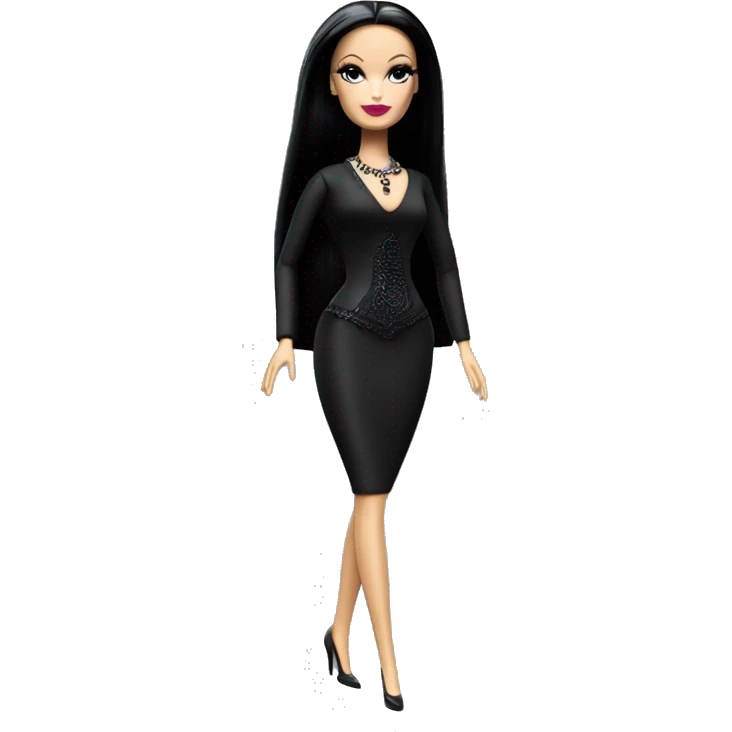 Dulcissima Barbie, Morticia Addams,cute funeralwear,showing off, show full body,accessories  emoji