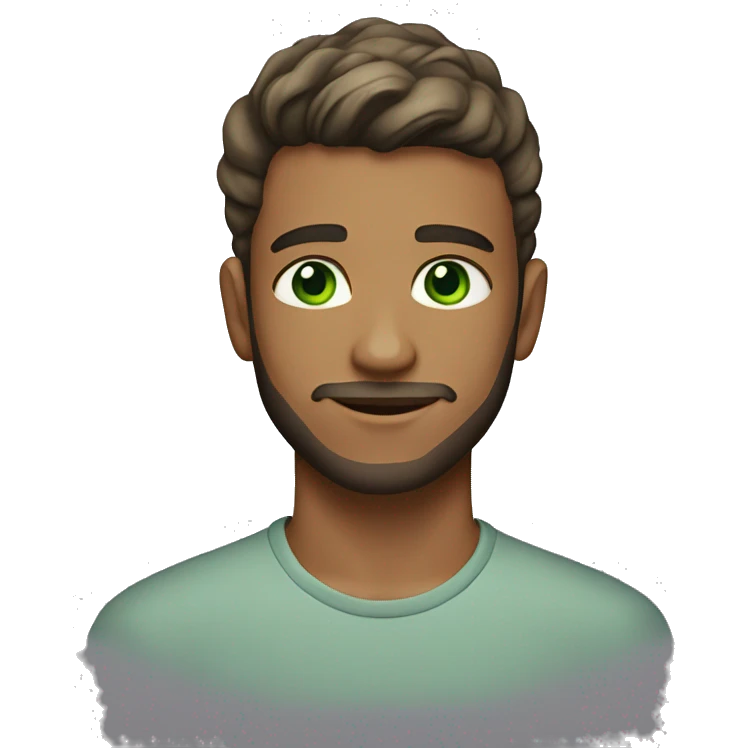 21 year old man, with trimmed beard, green eyes, short hair emoji