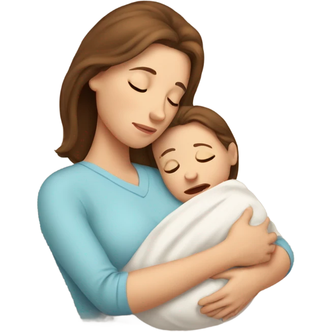  tired caucasian mother with brown hair holding newborn emoji