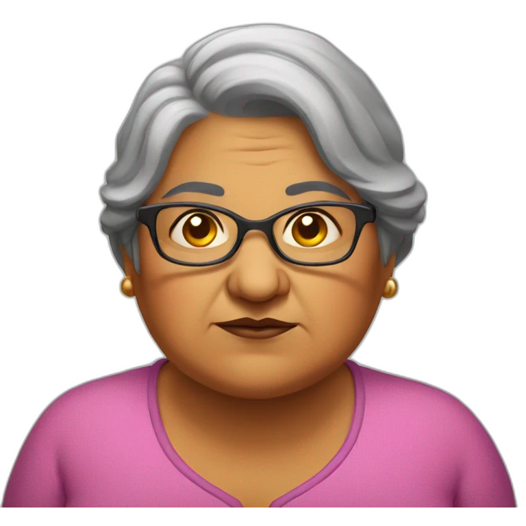 Grumpy fat female old indian teacher with glasses emoji
