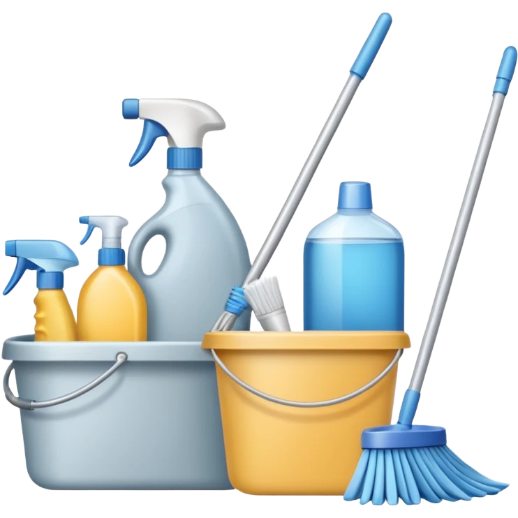 Realistic cleaning essentials with neutral color emoji