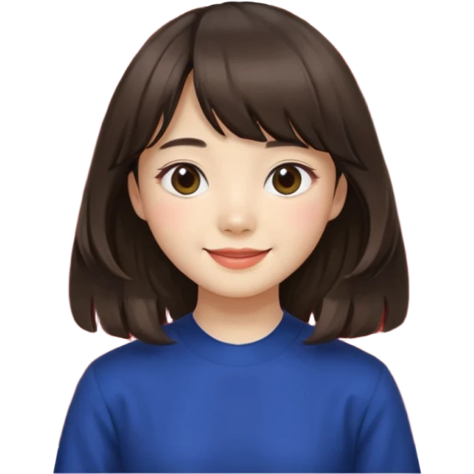 Korean girl with medium hair and curtain bangs emoji