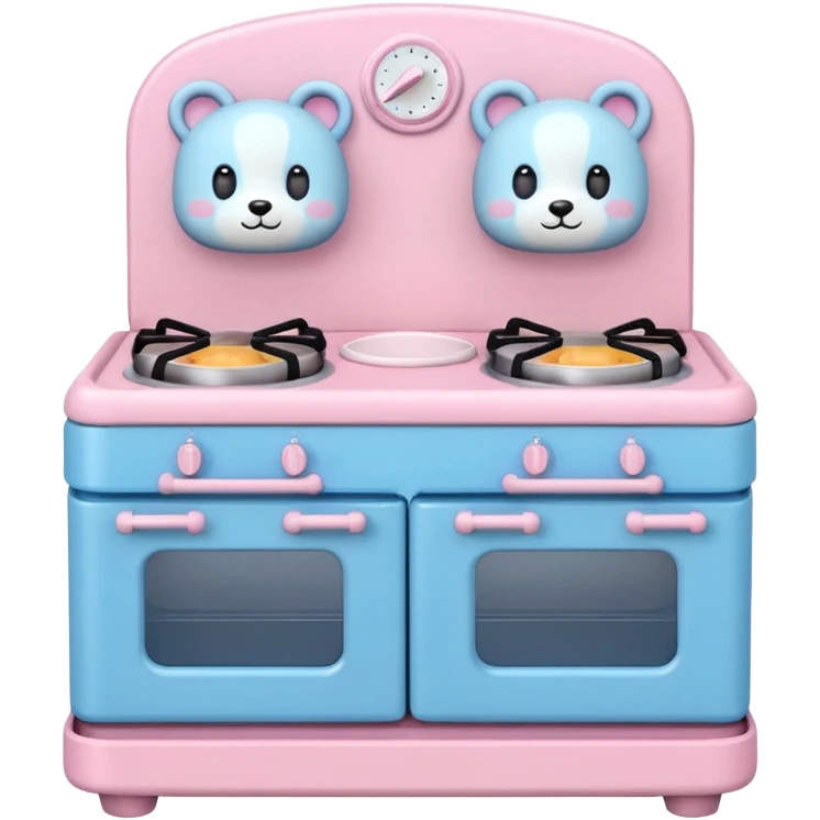 Cute toy kitchen stove, BabyBus 2.5D style, front view. Pastel colors, soft shading, even studio light.
No outlines, no realism, no harsh shadows. emoji