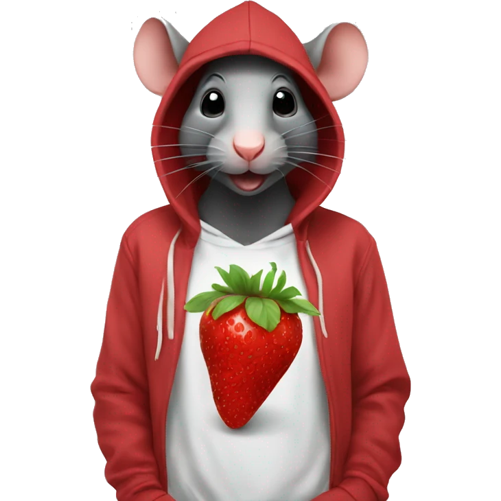  rat red wearing hoodie eating strawberries  emoji