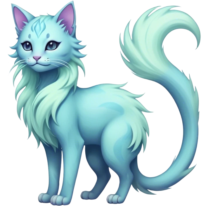 Kawaii dark edgy fantasy pastel ethereal feline-vernid-fursona animal creature with a tufted tail full body emoji