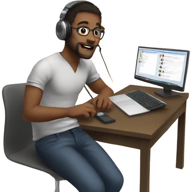 young English teacher working online at home with headphones and mic  emoji