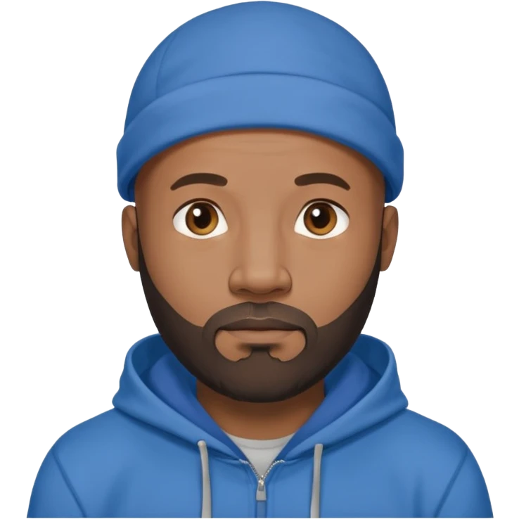Bald black guy 40 years old with blue hoodie and and beard emoji emoji