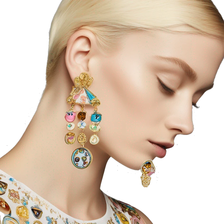 Dolce and Gabbana earrings with colourful pastel ornament print and golden detais  emoji