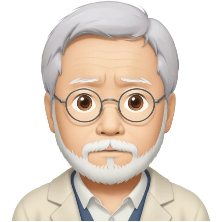Cinematic Realistic Hayao Miyazaki Portrait Emoji, depicted as a visionary filmmaker with a gentle imaginative expression and artistic flair, rendered with delicate textures and soft enchanting lighting that captures his legendary storytelling. emoji