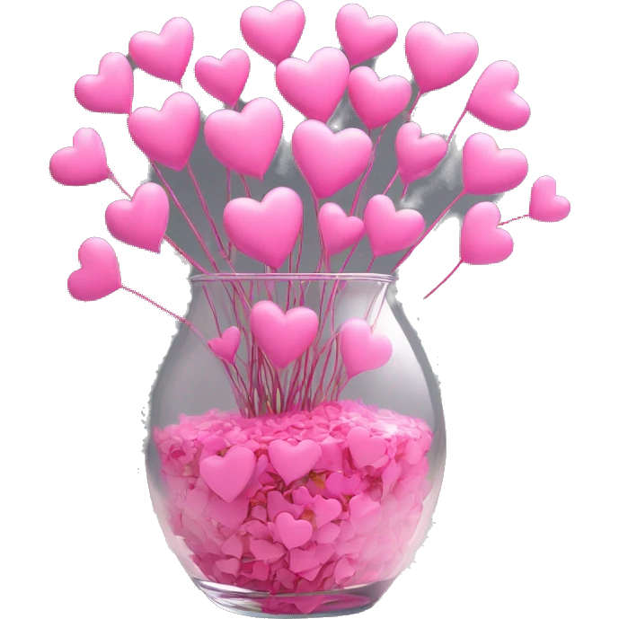 10000000 huge pink hearts on stems in a clear glass vase emoji