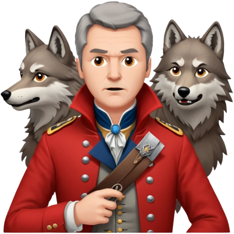 Loyalist Patrick Ferguson at the Revolutionary war Battle of Kings Mountain, with Wolves around him. emoji