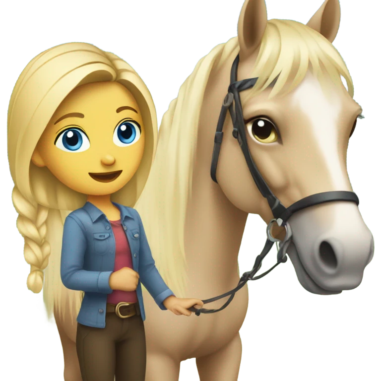 Blonde with blue eyes girl with horse  emoji