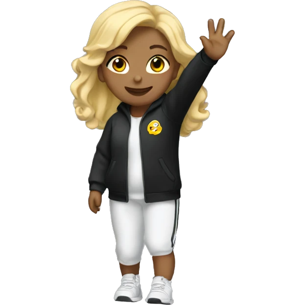 Light girl in black tracksuit waving emoji