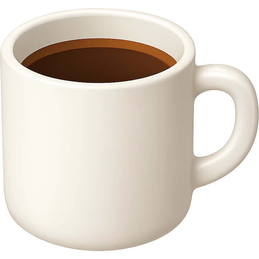 Create a minimalist white coffee mug similar to the reference image but in the style of iOS emoji. The mug should be white, without a saucer, and without any smileys or faces. Focus on simplicity and clarity in the iOS emoji style. emoji