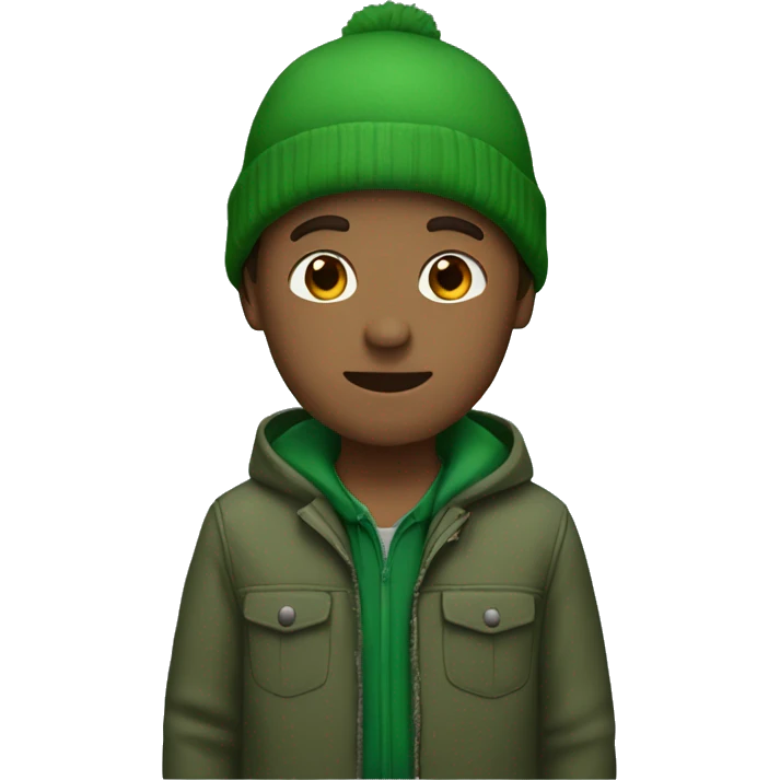 Guy named Kaden with a green jacket with a green beanie and brown hair emoji