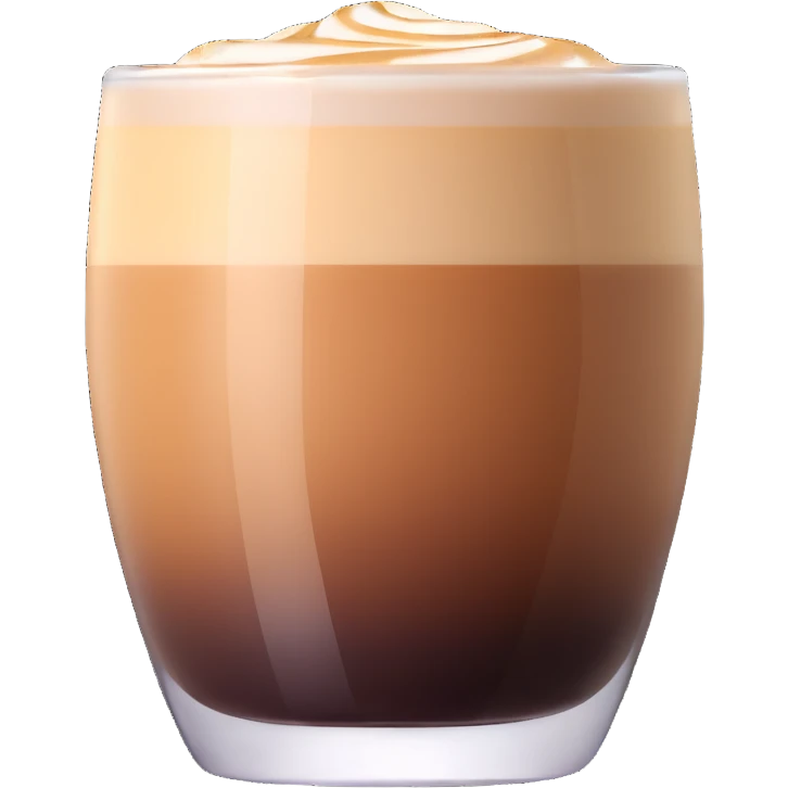 Small 4.5 ounce Gibraltar glass with cortado espresso drink, smooth gradient from light brown on top to darker at bottom, no white froth, just smooth milk and espresso integration emoji