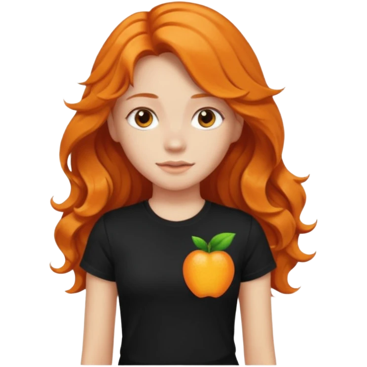 Girl with long orange wavy hair and black t-shirt with cutout emoji