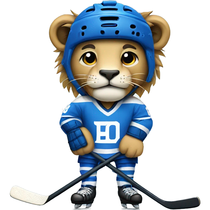 A lion in a hockey uniform in white and blue emoji