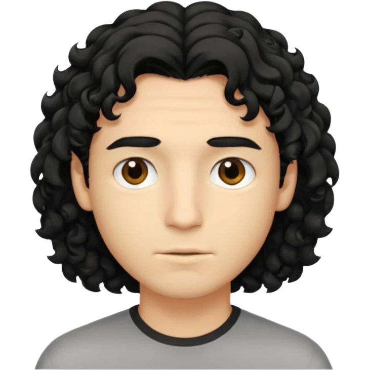 emoji of a young man with shoulder-length curly black hair and blond highlights, no beard, neutral expression emoji