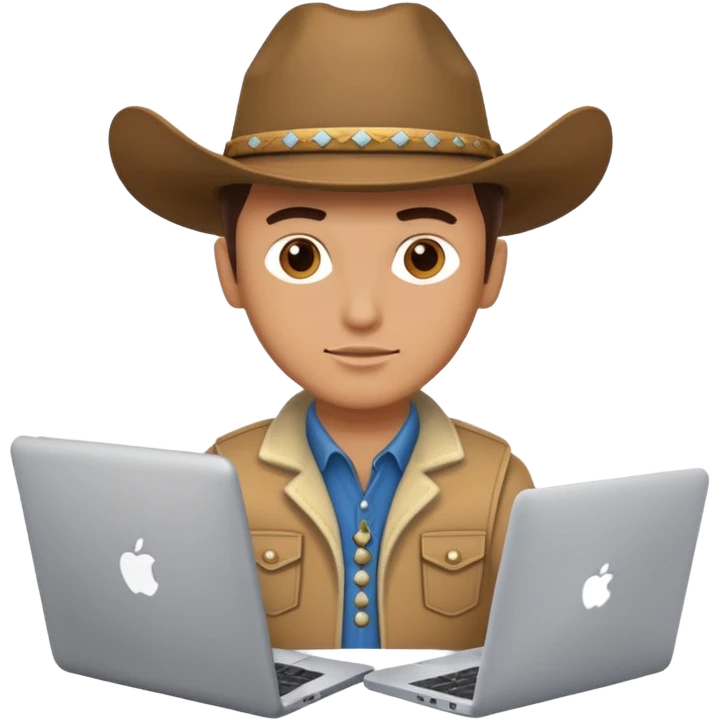 cowboy coder with a laptop infront and he is white emoji