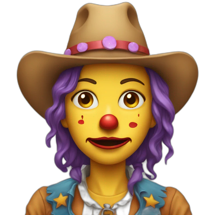 a crying cowgirl clown just the face emoji
