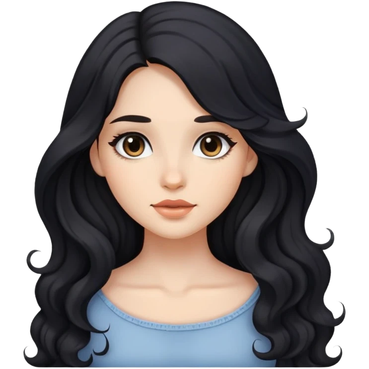 girl with wavy black long hair and subtle makeup emoji