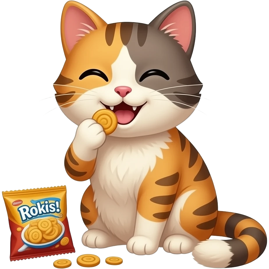a happy cat enjoying snacks emoji