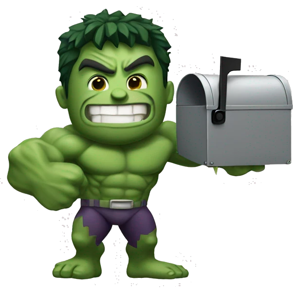 Super hero hulk smiling and holding a mailbox emoji