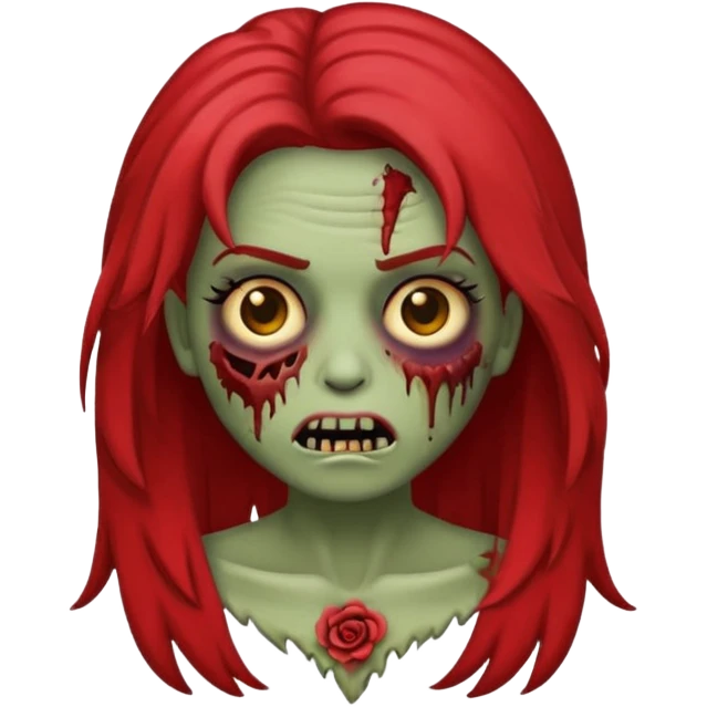 Emoji zombie feminino estilo iPhone com cabelo cacheado volumoso vermelho  emoji