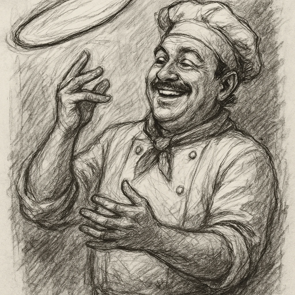 smiling Italian chef spinning pizza dough emoji