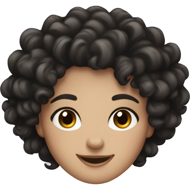 White girl with curly black hair, brown eyes happy and cute  emoji