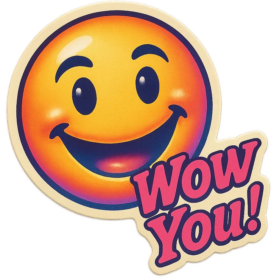excited smile with mouth closed 
add the words W You! in pink emoji