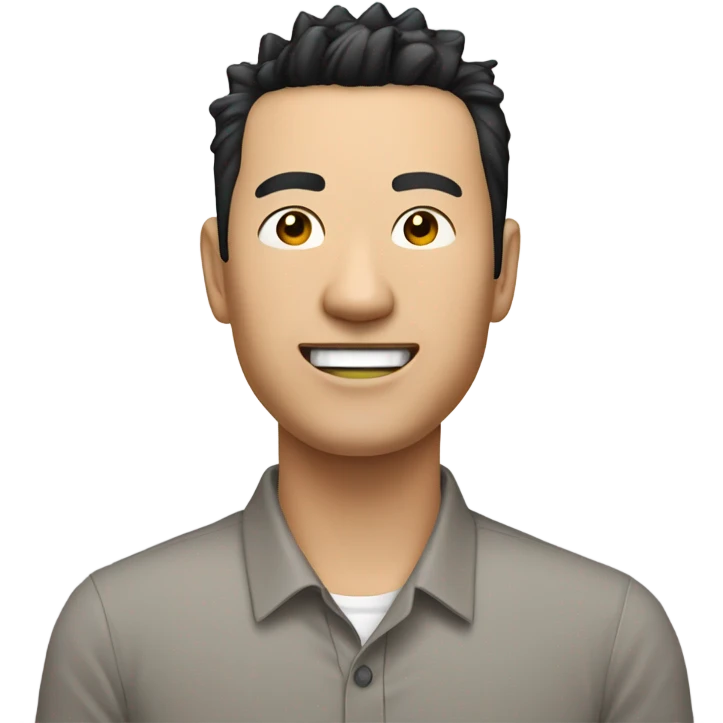 chinese man 40yo with spiky short black hair smile, smart buttoned shirt emoji