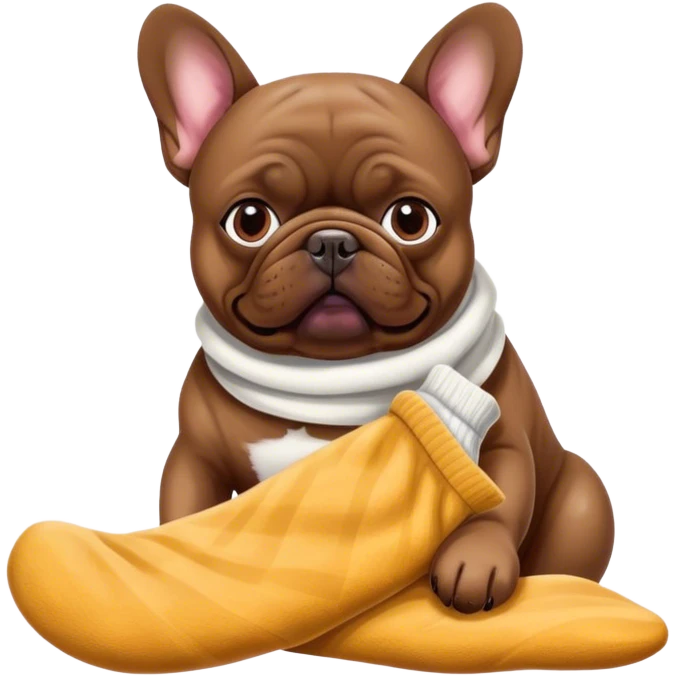 Dog French bouledogue eating sock emoji
