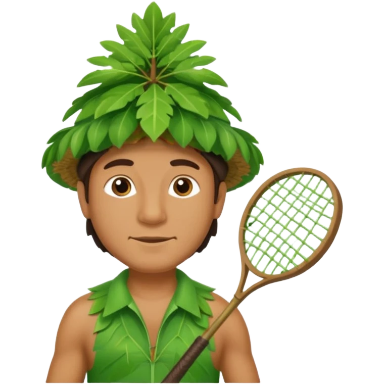 Hawaiian man with leaf hat green tree racket emoji