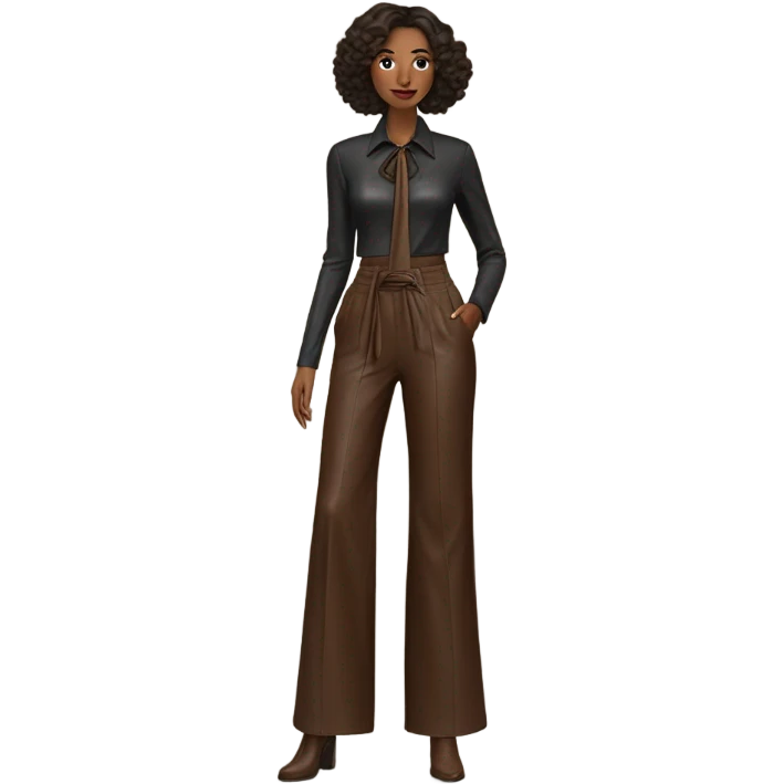 Dark brown High waisted leather wide leg pants with tie front emoji