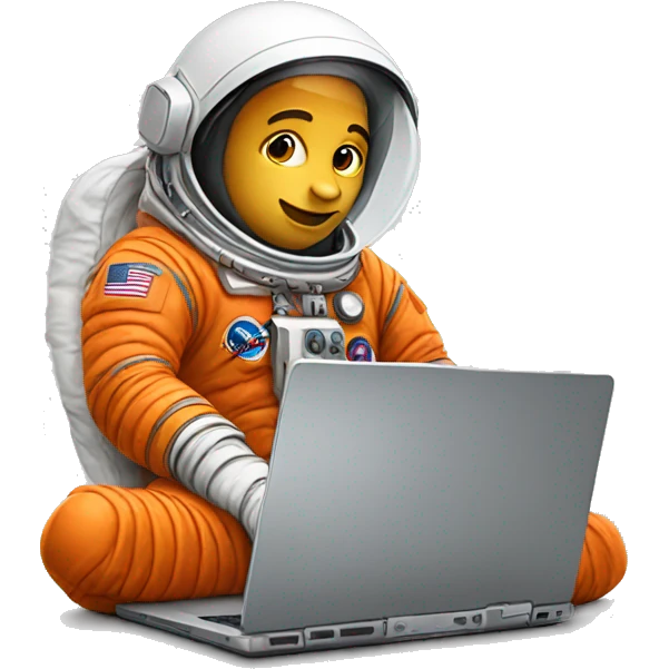 Astronaut in orange costume uses laptop emoji