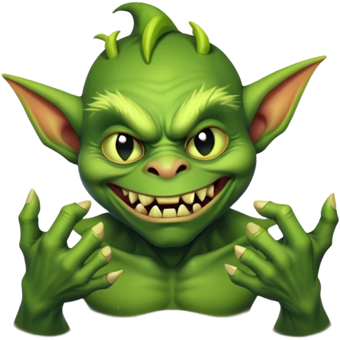 Mischievous, evil goblin creepy rubbing hands together emoji