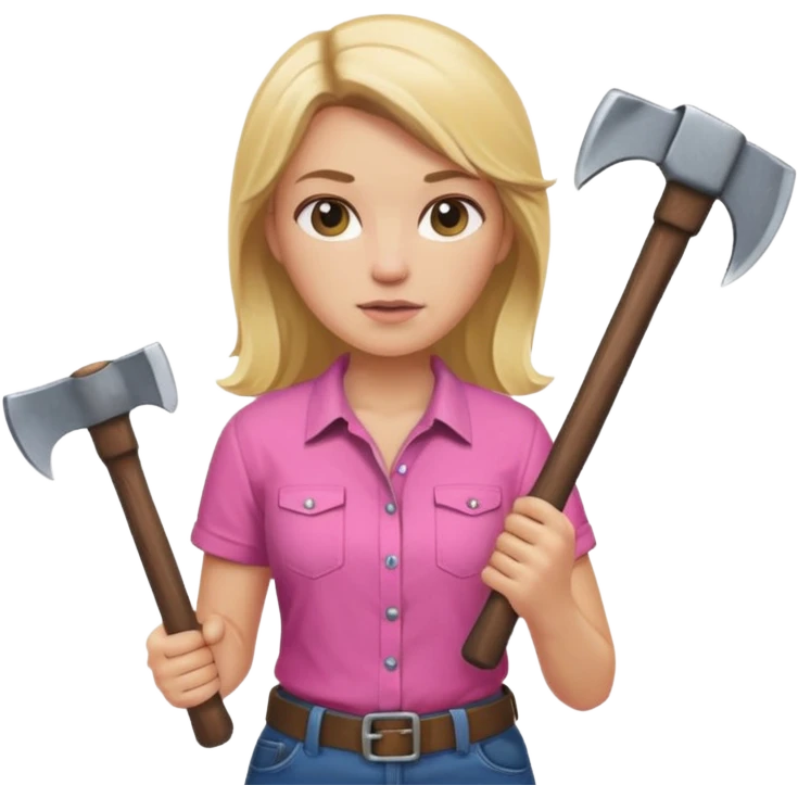 lumberjack blonde woman holding axe pink shirt emoji