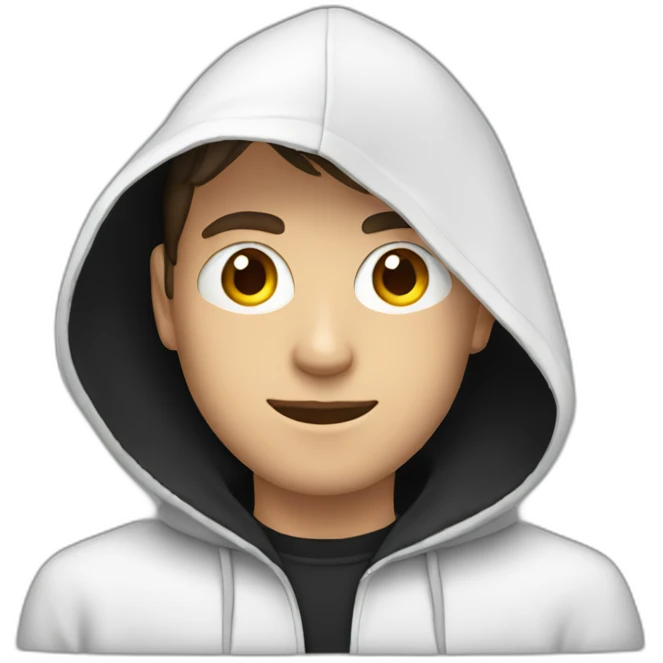 White Young man with a black hood behind his laptop emoji