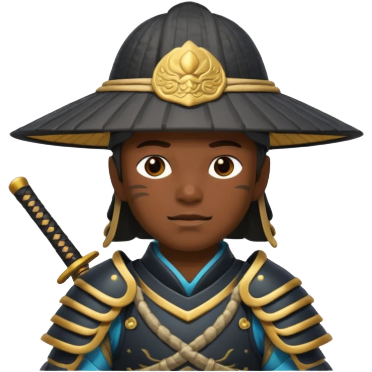 Samurais in Hat, Warrior in armor holding wide hat emoji