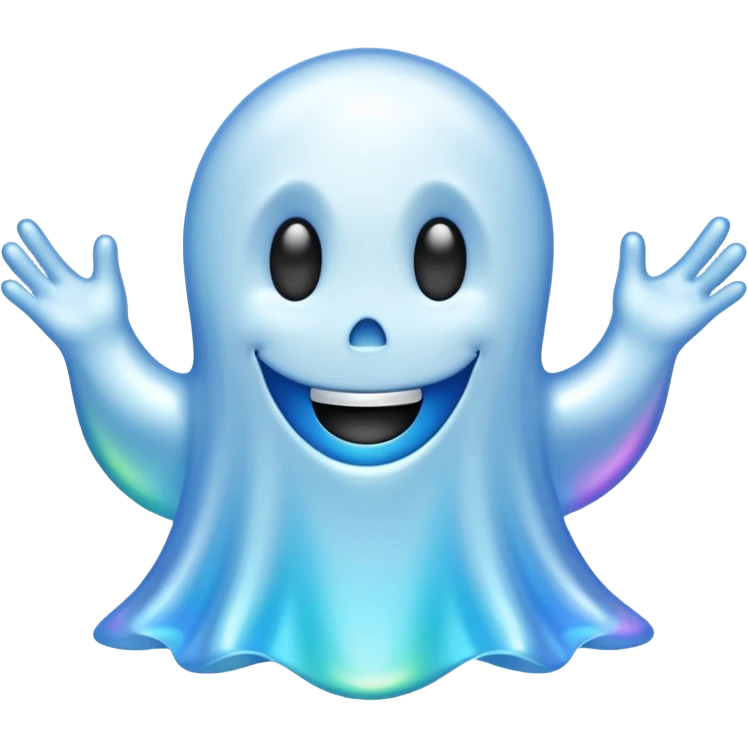 Holographic chrome happy cartoon ghost emoji