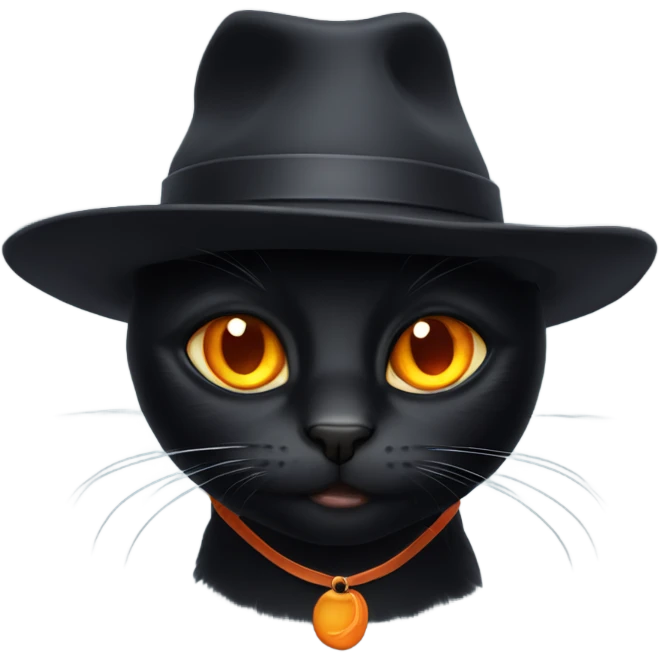 Black cat with orange eyes wearing a hat emoji