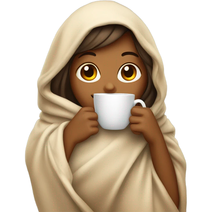 girl wearing blanket having coffee emoji